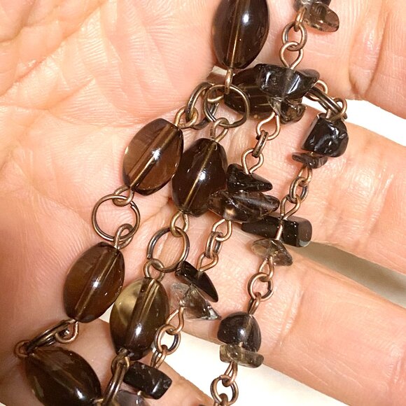 Genuine Dark Smoky Quartz Bib Necklace, Gemstone & Copper Choker - Picture 14 of 14